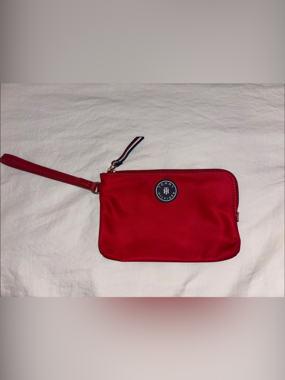 Tommy Hilfiger Red Nylon Wristlet with Logo Patch